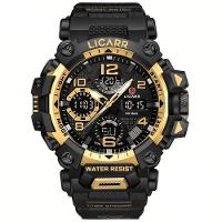 Relógio Digital Masculino à Prova De água 5atm Duplo Display Esportivo Quartzo Dourado Preto - 1