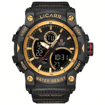 Relógio Desportivo Digital Masculino Duplo Display A Prova De água 5atm Estilo Casual Dourado Preto