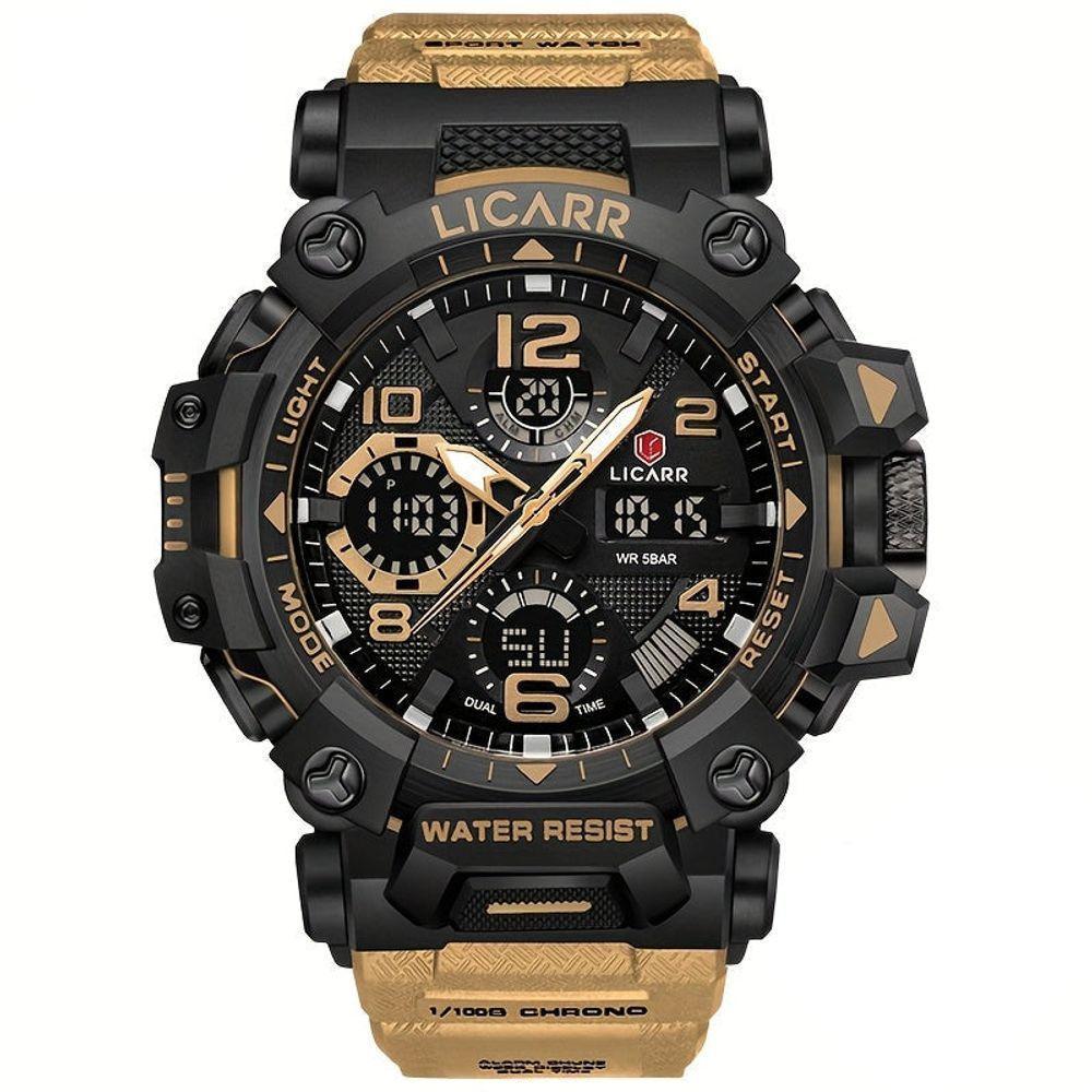 Relógio Digital Masculino à Prova De água 5atm Duplo Display Esportivo Quartzo Bege - 1