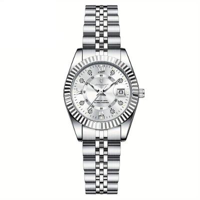 Relógio Feminino Elegante Com Strass Em Aço Inoxidável De Quartzo Casual Branco Prateado