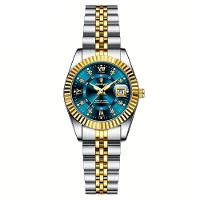 Relógio Feminino Elegante Com Strass Em Aço Inoxidável De Quartzo Casual Azul Dourado - 1