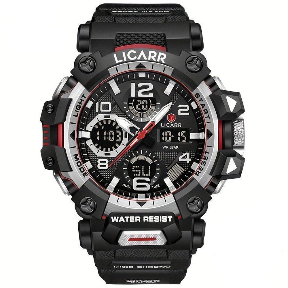 Relógio Digital Masculino à Prova De água 5atm Duplo Display Esportivo Quartzo Prateado Preto - 1