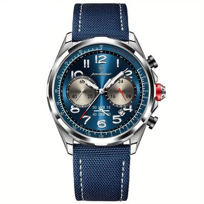 Relógio Masculino Quartzo Com Cronógrafo á Prova D'agua Com Pulseira Em Nylon Azul Prata