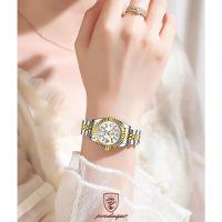 Relógio Feminino Elegante Com Strass Em Aço Inoxidável De Quartzo Casual Branco Dourado - 2