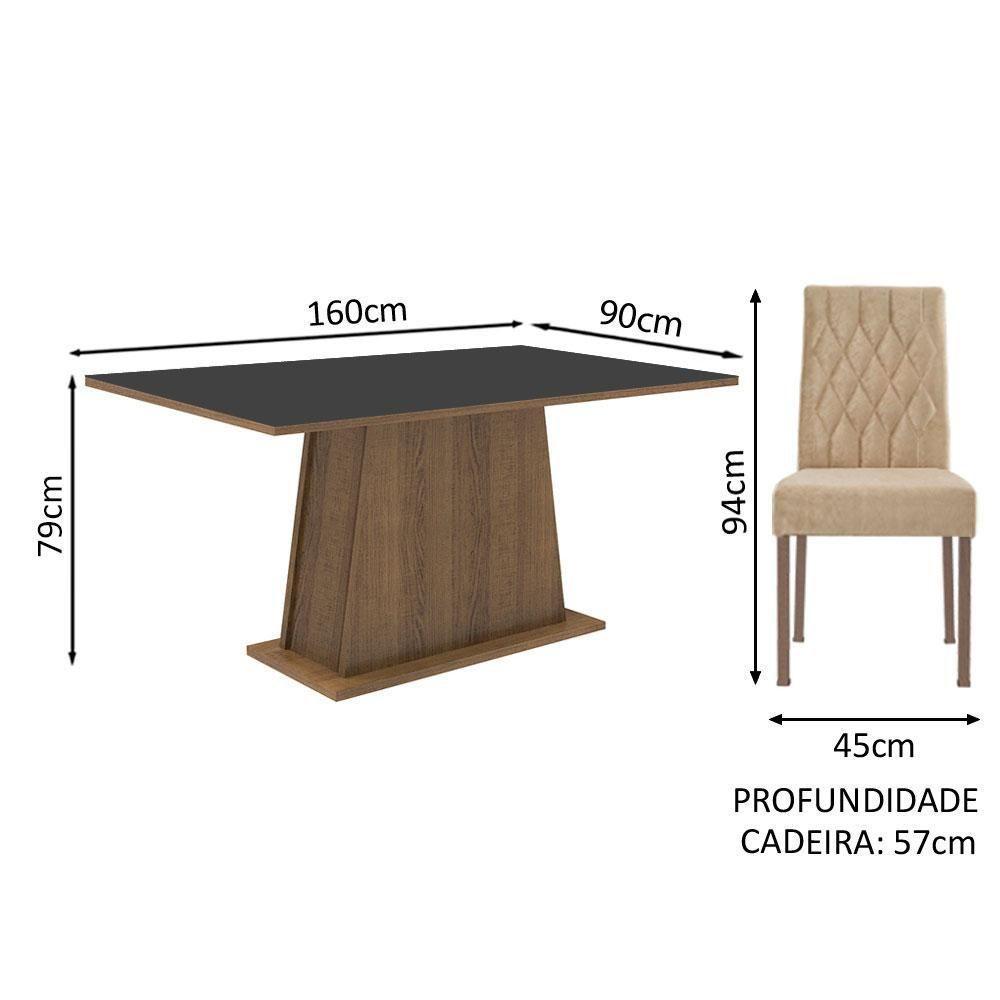 Conjunto Sala De Jantar Mesa Tampo De Madeira 6 Cadeiras Rustic/preto/imperial Britney Madesa - 5