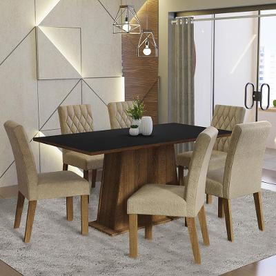 Conjunto de Jantar Britney 6 Lugares Tampo em MDP com Cadeiras Estofadas Rustic