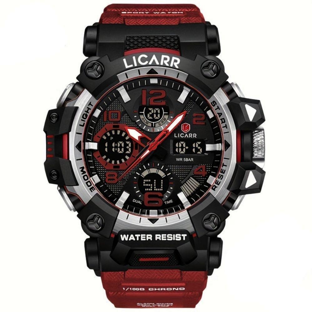 Relógio Digital Masculino à Prova De água 5atm Duplo Display Esportivo Quartzo Vermelho - 1
