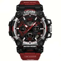 Relógio Digital Masculino à Prova De água 5atm Duplo Display Esportivo Quartzo Vermelho - 1