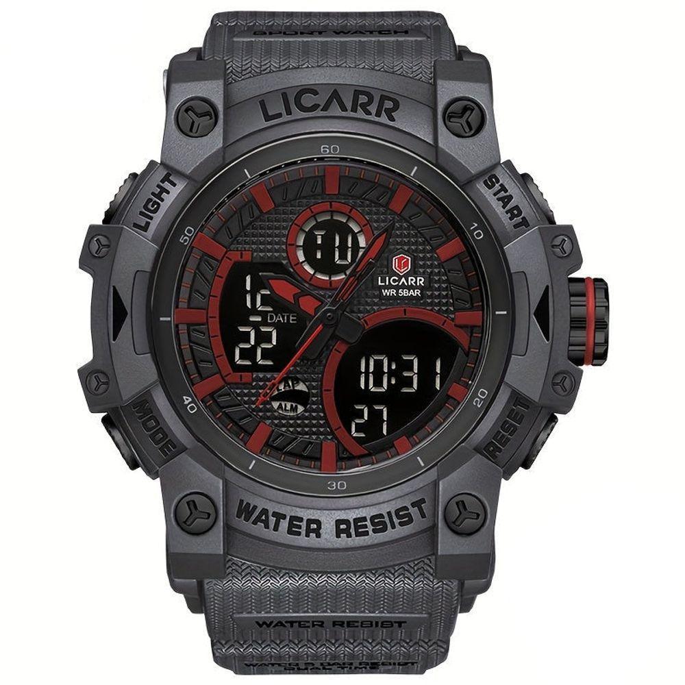 Relógio Desportivo Digital Masculino Duplo Display A Prova De água 5atm Estilo Casual Preto Transparente - 1