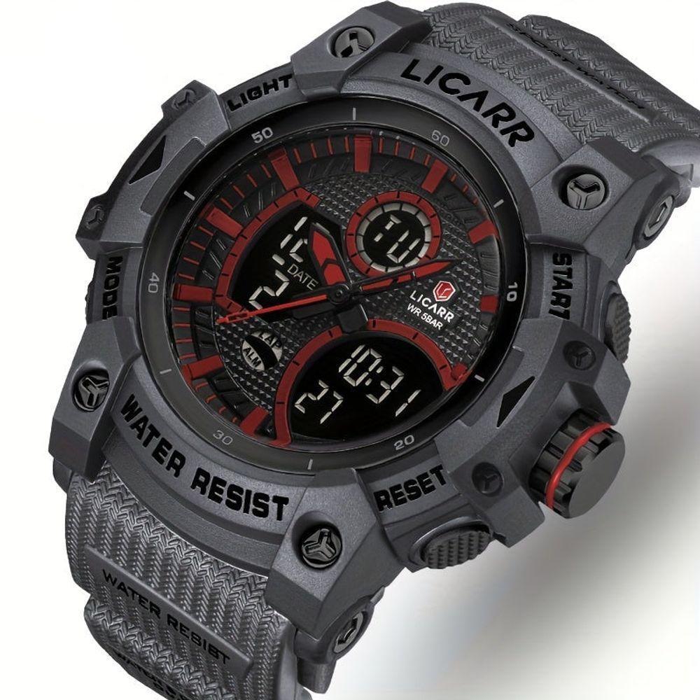 Relógio Desportivo Digital Masculino Duplo Display A Prova De água 5atm Estilo Casual Preto Transparente - 2