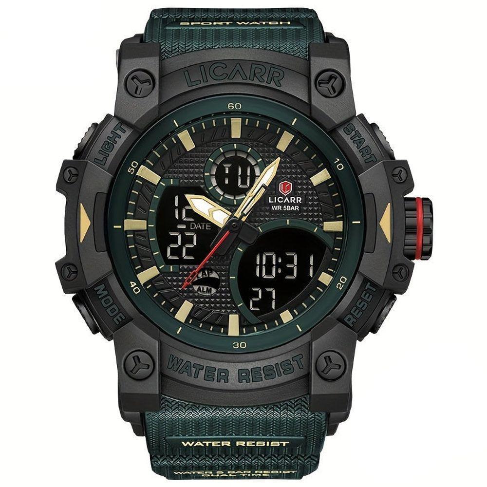 Relógio Desportivo Digital Masculino Duplo Display A Prova De água 5atm Estilo Casual Verde Escuro - 1