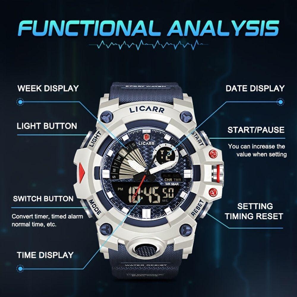Relógio Licarr Top Luxury - Cronômetro à Prova D'água, Quartzo 9532 Branco Azul - 7