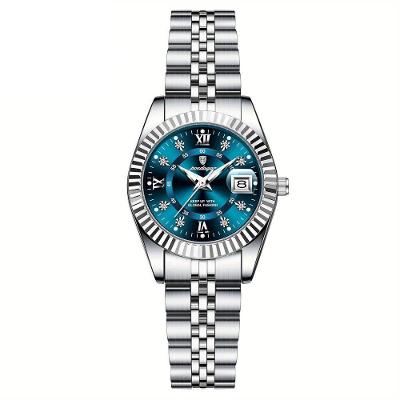 Relógio Feminino Elegante Com Strass Em Aço Inoxidável De Quartzo Casual Azul Prateado