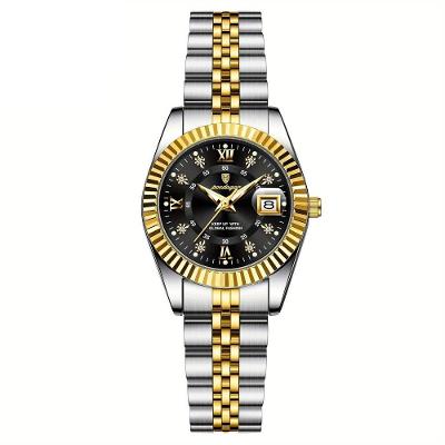 Relógio Feminino Elegante Com Strass Em Aço Inoxidável De Quartzo Casual Dourado Preto