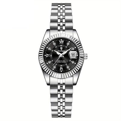 Relógio Feminino Elegante Com Strass Em Aço Inoxidável De Quartzo Casual Preto Prateado
