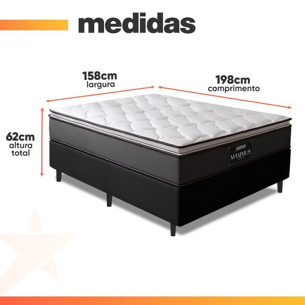 Cama Box Casal Queen Colchão Molas Ensacadas Pillow Top Maximus 158x198x67cm Cinza/Preto Gazin Cinza/Branco - 3