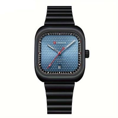 Relógio Casual Masculino De Quartzo Pulseira De Aço Inoxidável Quadrado Azul Preto