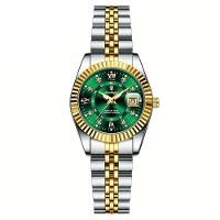 Relógio Feminino Elegante Com Strass Em Aço Inoxidável De Quartzo Casual Verde Dourado - 1