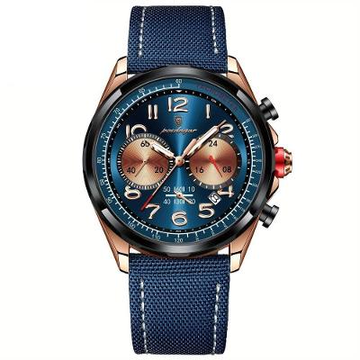 Relógio Masculino Quartzo Com Cronógrafo á Prova D'agua Com Pulseira Em Nylon Azul Dourado