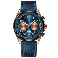 Relógio Masculino Quartzo Com Cronógrafo á Prova D'agua Com Pulseira Em Nylon Azul Dourado - 1