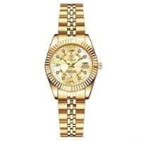 Relógio Feminino Elegante Com Strass Em Aço Inoxidável De Quartzo Casual Dourado Dourado - 1