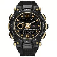 Relógio De Pulso Masculino Digital Led Multifuncional Desportivo De Quartzo Dourado Preto - 1
