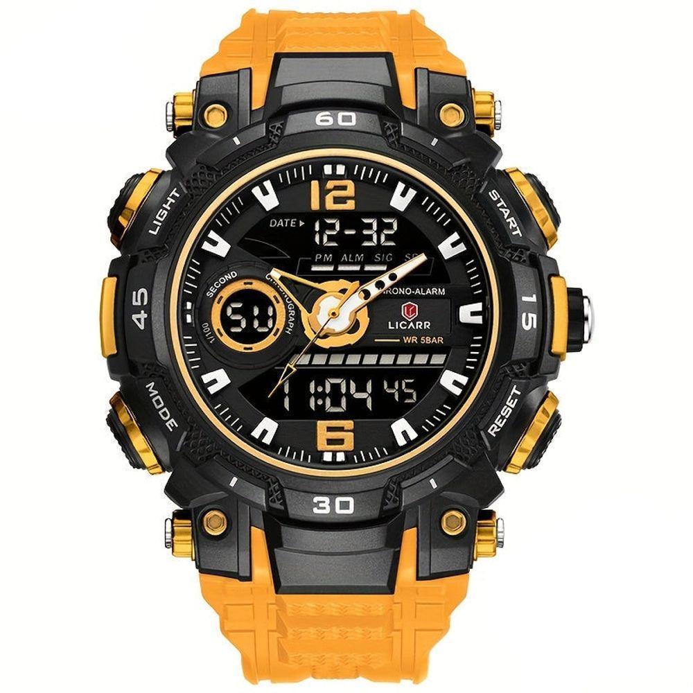Relógio De Pulso Masculino Digital Led Multifuncional Desportivo De Quartzo Preto Laranja - 1