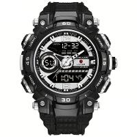 Relógio De Pulso Masculino Digital Led Multifuncional Desportivo De Quartzo Prateado Preto A - 1