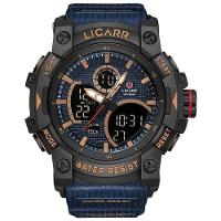 Relógio Desportivo Digital Masculino Duplo Display A Prova De água 5atm Estilo Casual Rosa Azul - 1