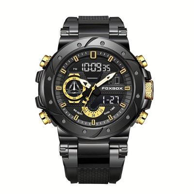 Relógio De Quartzo Masculino Com Visor Luminoso Pulseira De Silicone Casual Dourado Preto