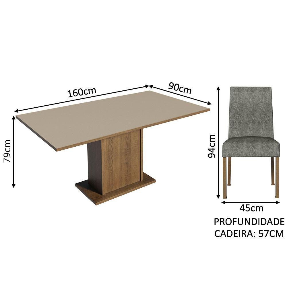 Kit Sala De Jantar Mesa 6 Cadeiras Rustic/Crema/Silver Renata Madesa Rustic/Crema/Silver - 9