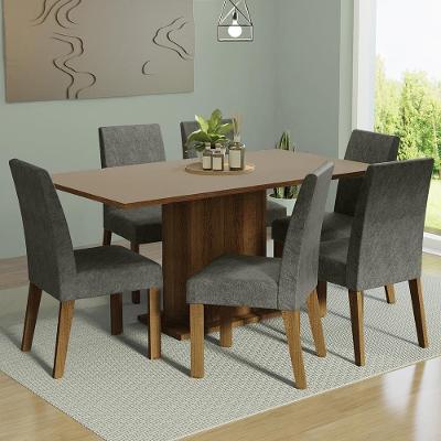 Conjunto Sala de Jantar Renata 6 Lugares Mesa Tampo em MDP com Cadeiras Estofadas Rustic Crema