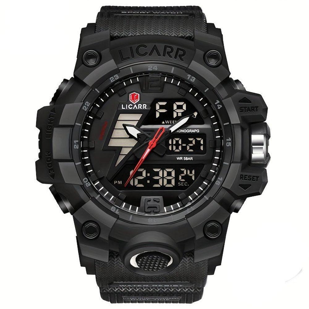 Relógio Esportivo Exibição Dupla Masculino 5atm à Prova De água Quartzo Estilo Militar Preto - 1