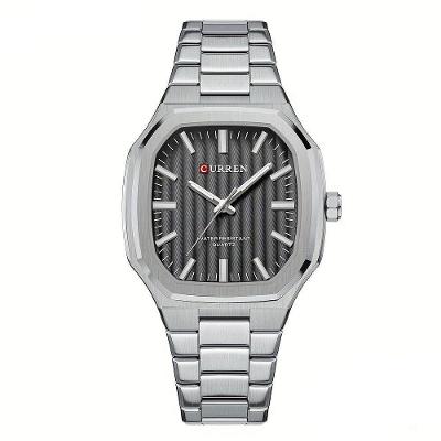 Relógio De Pulso Masculino Minimalista Quadrado De Quartzo De Aço Inoxidável Preto Prateado