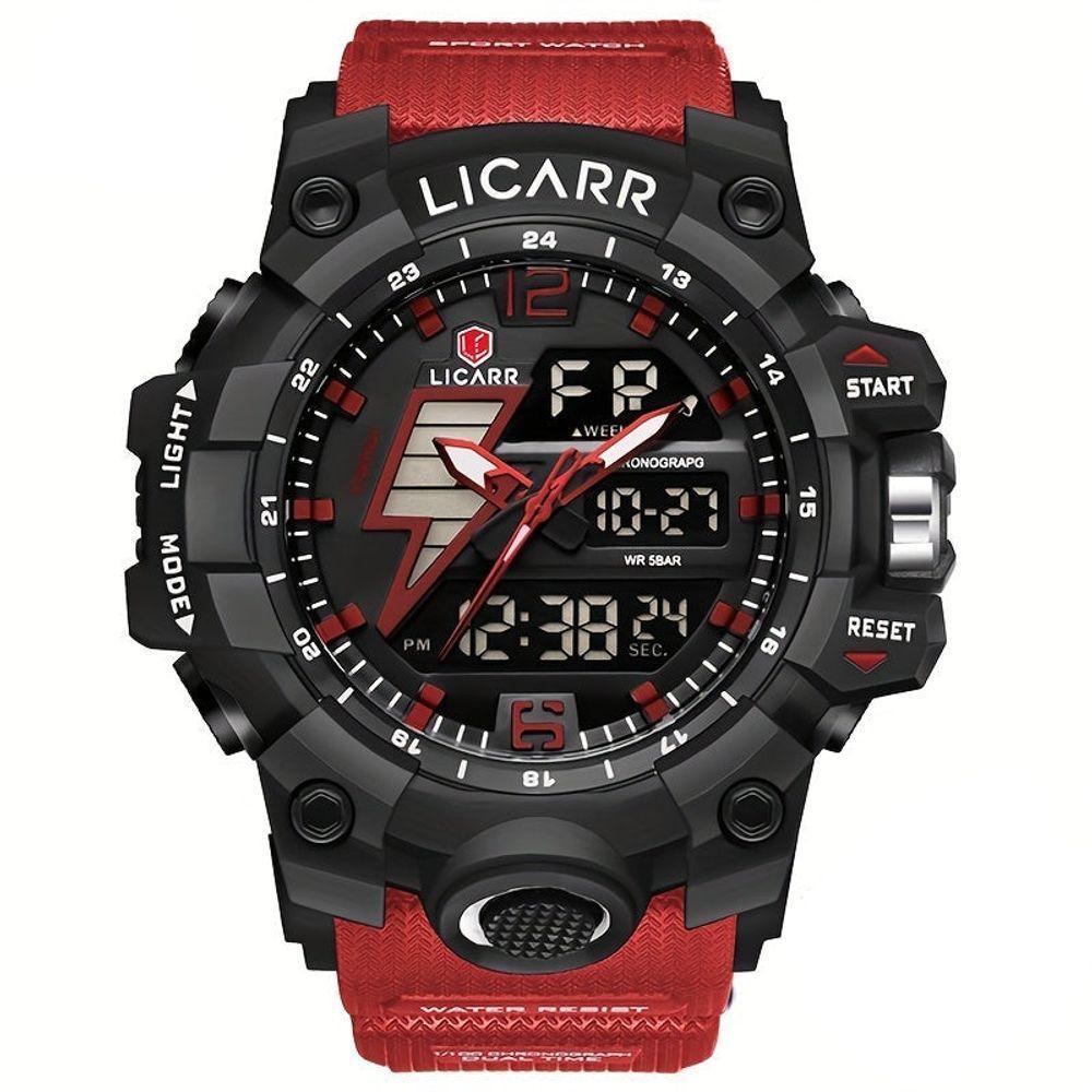 Relógio Esportivo Exibição Dupla Masculino 5atm à Prova De água Quartzo Estilo Militar Vermelho - 1