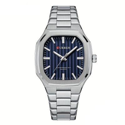 Relógio De Pulso Masculino Minimalista Quadrado De Quartzo De Aço Inoxidável Azul Prateado