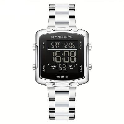 Relógio Digital Feminino Fashion Design Simples Quadrado Em Aço Inoxidavel Branco Prateado
