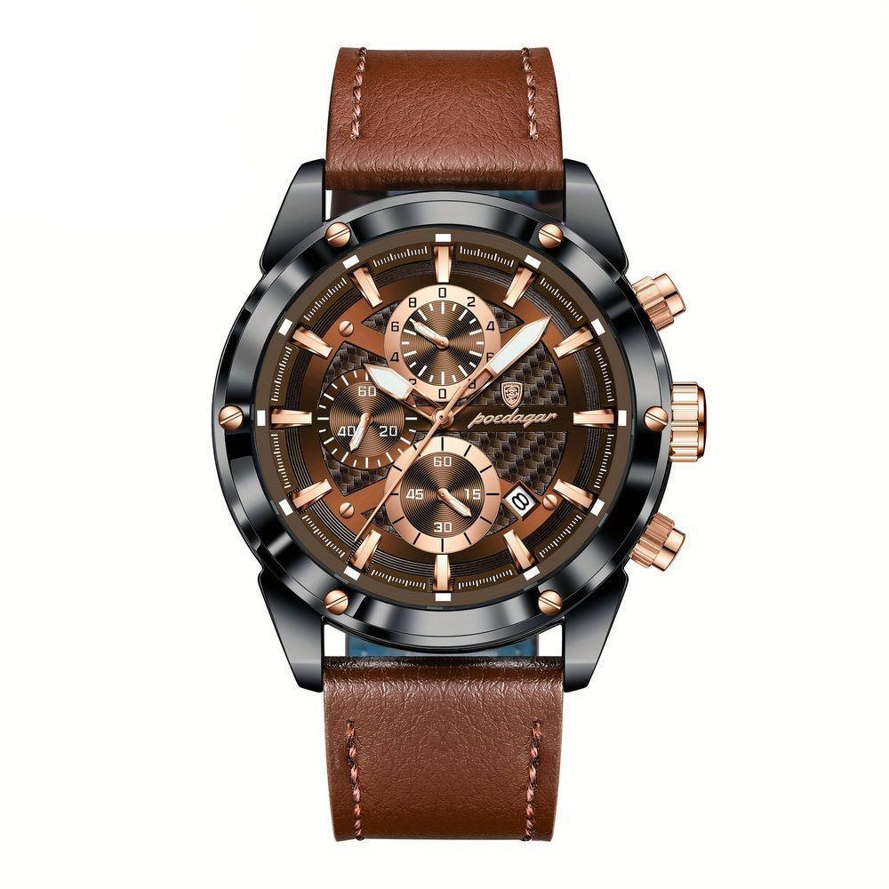 Relógio De Pulso Masculino Com Movimento Quartzo Design Esportivo Marrom - 1