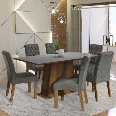 Conjunto de Jantar Britney 6 Lugares Tampo em MDP com Cadeiras Estofadas Rustic
