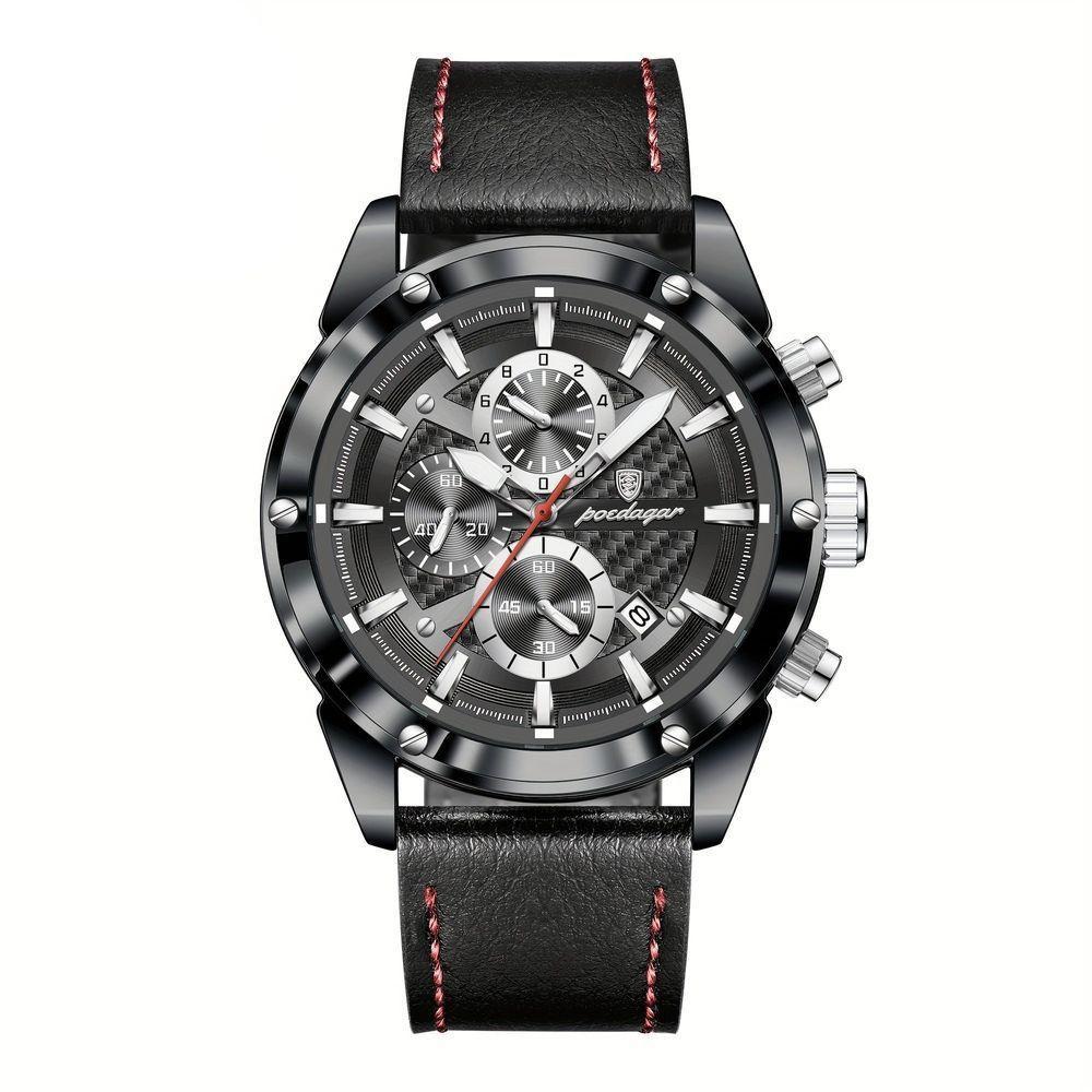 Relógio De Pulso Masculino Com Movimento Quartzo Design Esportivo Preto Vermelho - 1