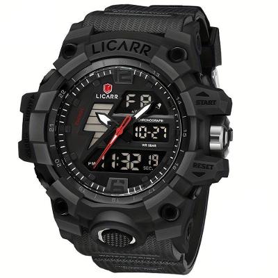 Relógio Esportivo Masculino Com Cronógrafo Analógico Digital Duplo Display 50m À Prova Da Água Preto Preto