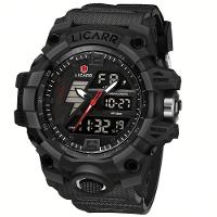 Relógio Esportivo Masculino Com Cronógrafo Analógico Digital Duplo Display 50m À Prova Da Água Preto Preto - 1