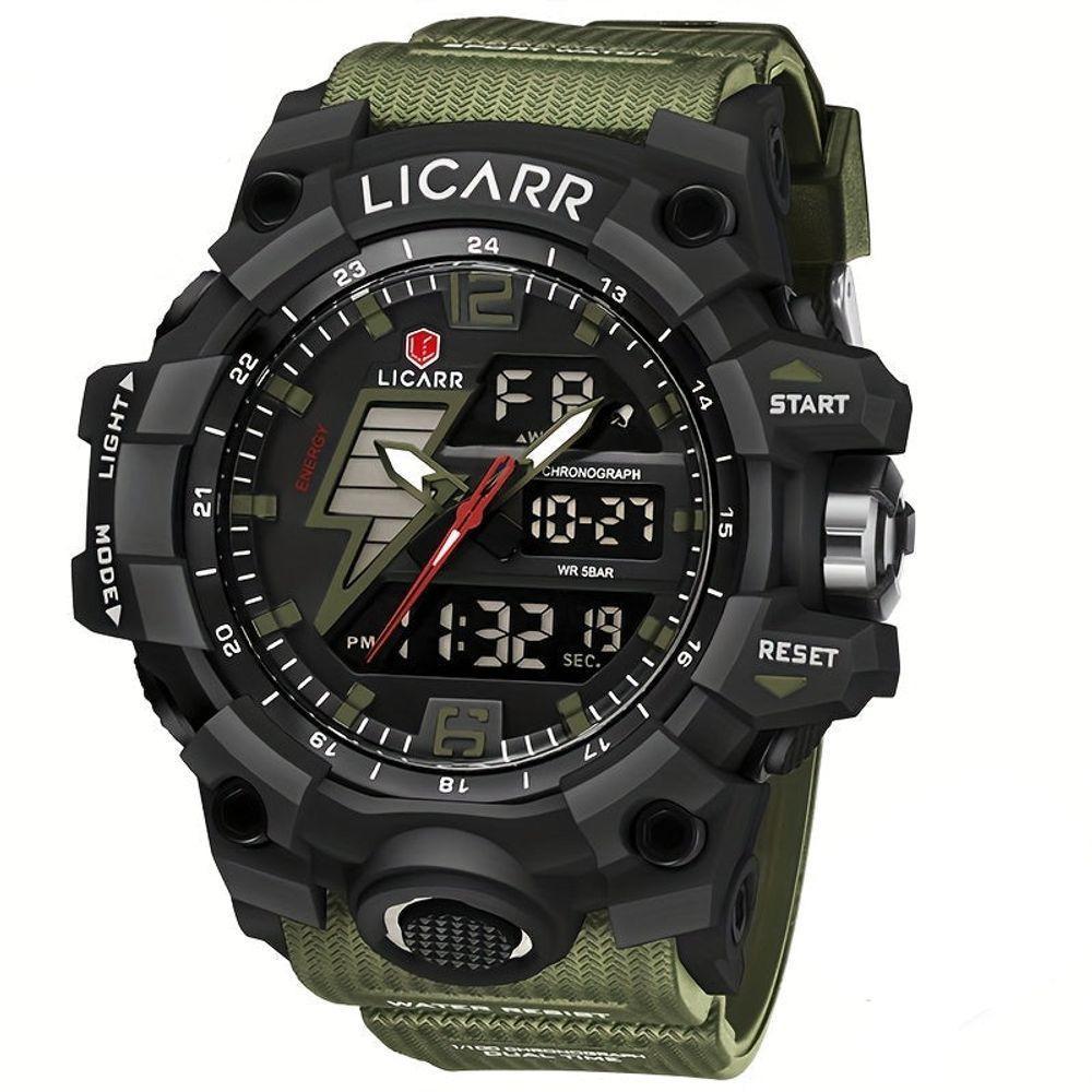 Relógio Esportivo Masculino Com Cronógrafo Analógico Digital Duplo Display 50m À Prova Da Água Verde - 1