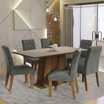 Conjunto de Jantar Britney 6 Lugares Tampo em MDP com Cadeiras Estofadas Suede Silver Rustic Crema