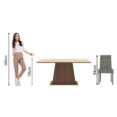 Conjunto Sala De Jantar Mesa Tampo De Madeira 6 Cadeiras Rustic/crema/silver Britney Madesa