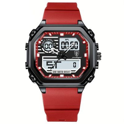Relógio Esportivo Masculino Pulseira Em Silicone Display Híbrido Digital Analógico Vermelho
