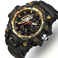 Relógio Esportivo Masculino Com Cronógrafo Analógico Digital Duplo Display 50m À Prova Da Água Preto Dourado - 2