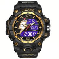 Relógio Esportivo Masculino Com Cronógrafo Analógico Digital Duplo Display 50m À Prova Da Água Preto Dourado - 3