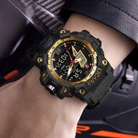 Relógio Esportivo Masculino Com Cronógrafo Analógico Digital Duplo Display 50m À Prova Da Água Preto Dourado - 4