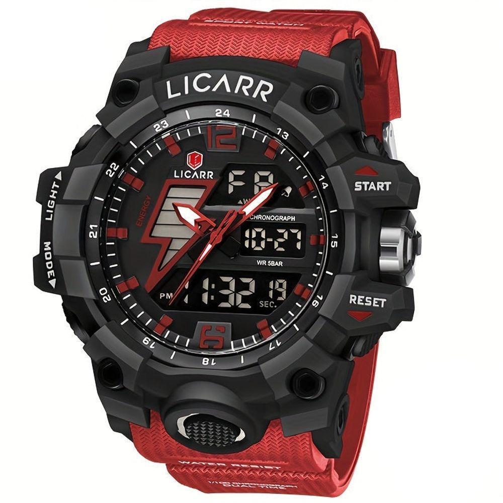 Relógio Esportivo Masculino Com Cronógrafo Analógico Digital Duplo Display 50m À Prova Da Água Vermelho - 1